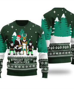Santa Squad North Pole Ugly Christmas Sweater Forest Green