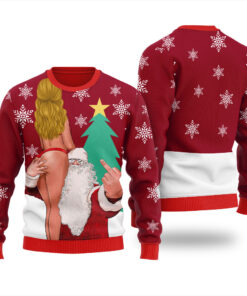Santa With Bad Girl Naughty Ugly Christmas Sweater Cardinal Red