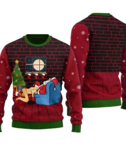 Santa With Girl Ugly Christmas Sweater Cardinal Red