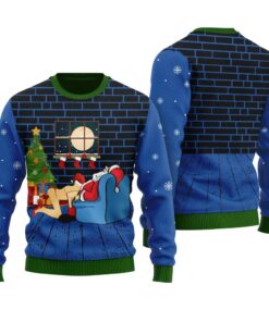 Santa With Naughty Girl Ugly Christmas Sweater Royal