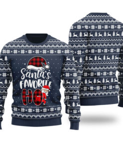 Santas Favorite HO Ugly Christmas Sweater Navy