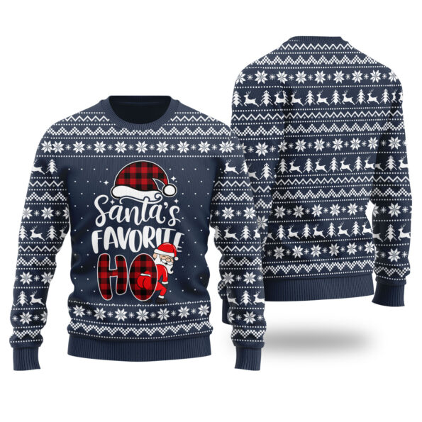 Santas Favorite HO Ugly Christmas Sweater Navy