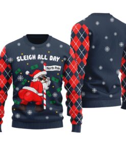 Sleigh All Day Santa Dancing North Pole Christmas Sweater Navy