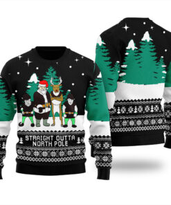 Straight Outta North Pole Ugly Christmas Sweater Black