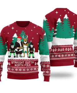 Straight Outta North Pole Ugly Christmas Sweater Cardinal Red