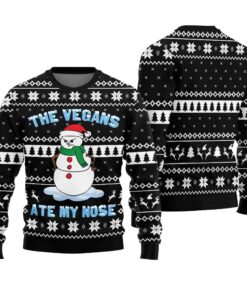 The Vegans Ate My Nose Snowman Ugly Christmas Sweater Black