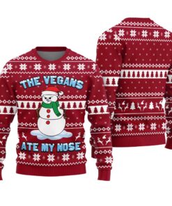The Vegans Ate Snowman Nose Ugly Christmas Sweater Cardinal Red