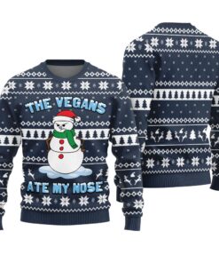The Vegans Eat My Nose Snowman Ugly Christmas Sweater Navy