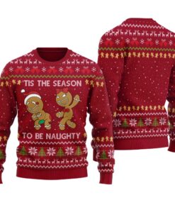 Tis The Season To Be Naughty Cookies Ugly Sweater Cardinal Red