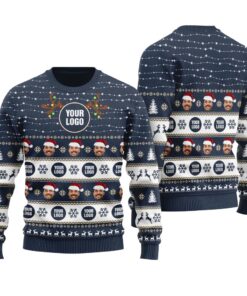 Custom Team Logo Ugly Christmas Sweater Navy