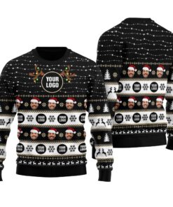 Custom Your Face And Logo Christmas Sweater Black