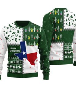 Merry Christmas Texas Custom Holiday Sweater Forest Green
