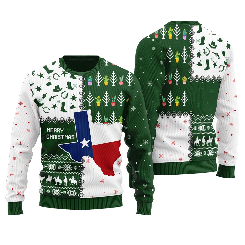 Merry Christmas Texas Custom Holiday Sweater Forest Green