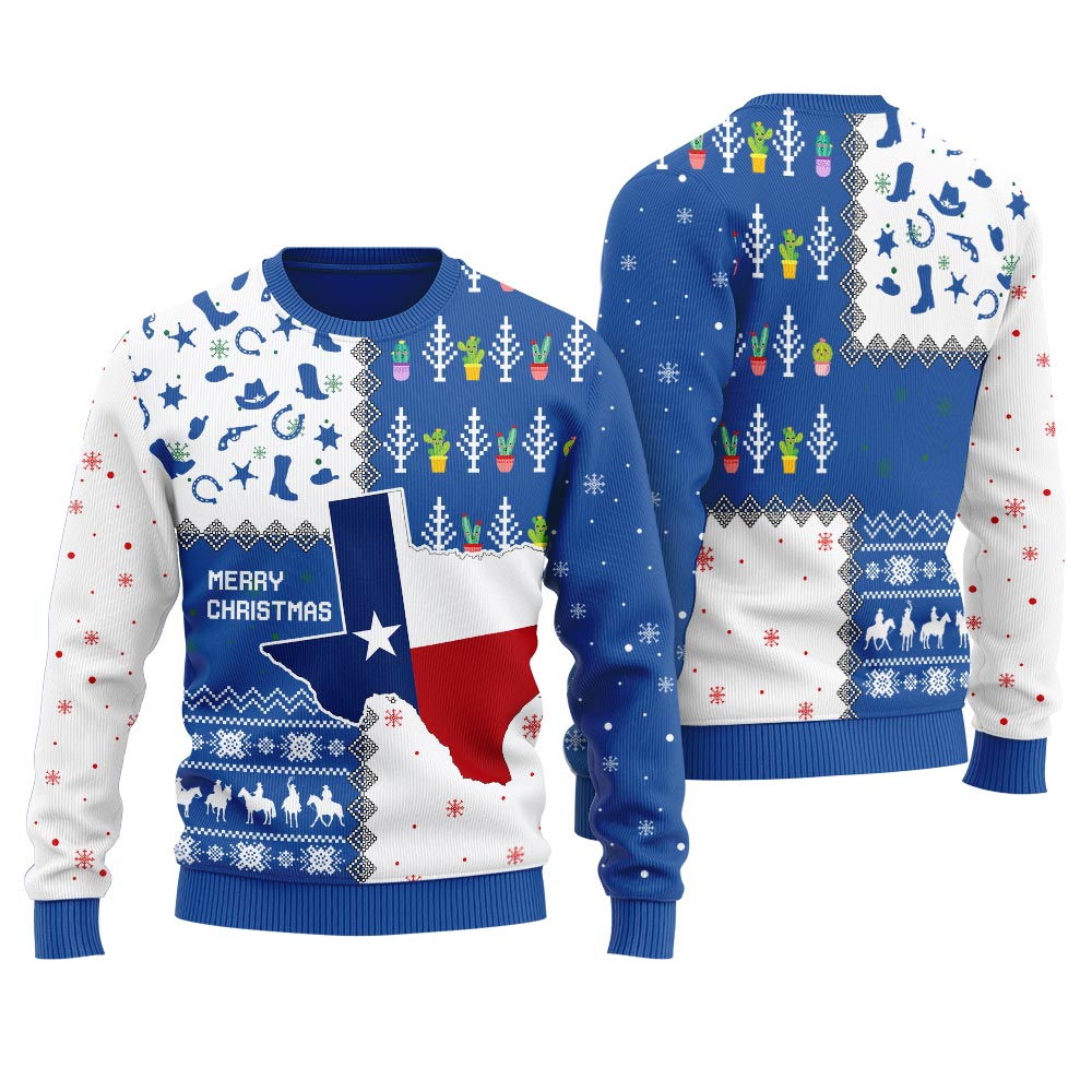 Merry Christmas Texas Custom Ugly Sweater Royal