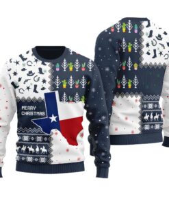Merry Texas Custom Xmas Sweaters Navy